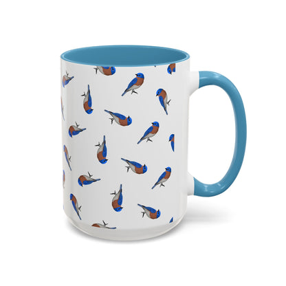 Bluebird All-Over Pattern Accent Mug | Colorful Bird Lover Gift for Birdwatchers