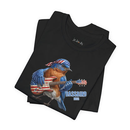 The Bassbird Graphic Tee – Bluebird Bassist – Funny Rock Band Bird Shirt