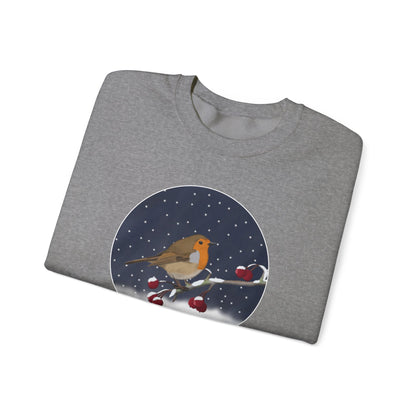 Robin on a Winter Branch Christmas Bird Sweatshirt