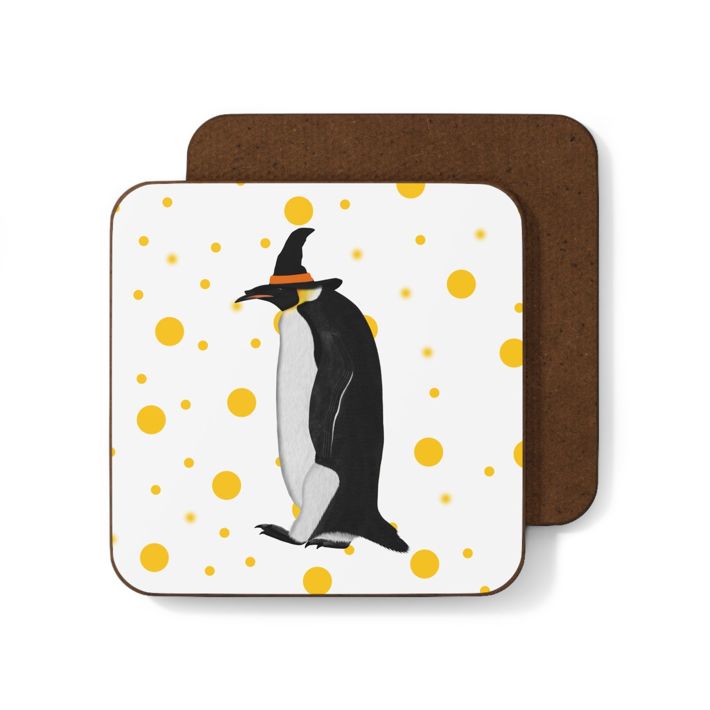 Penguin Orange Dots Halloween Bird Hardboard Coaster