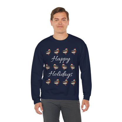 Mallard as Santa with Hat Scarf and Fairy Lights Happy Holidays Birdwatcher Christmas Bird Sweatshirt