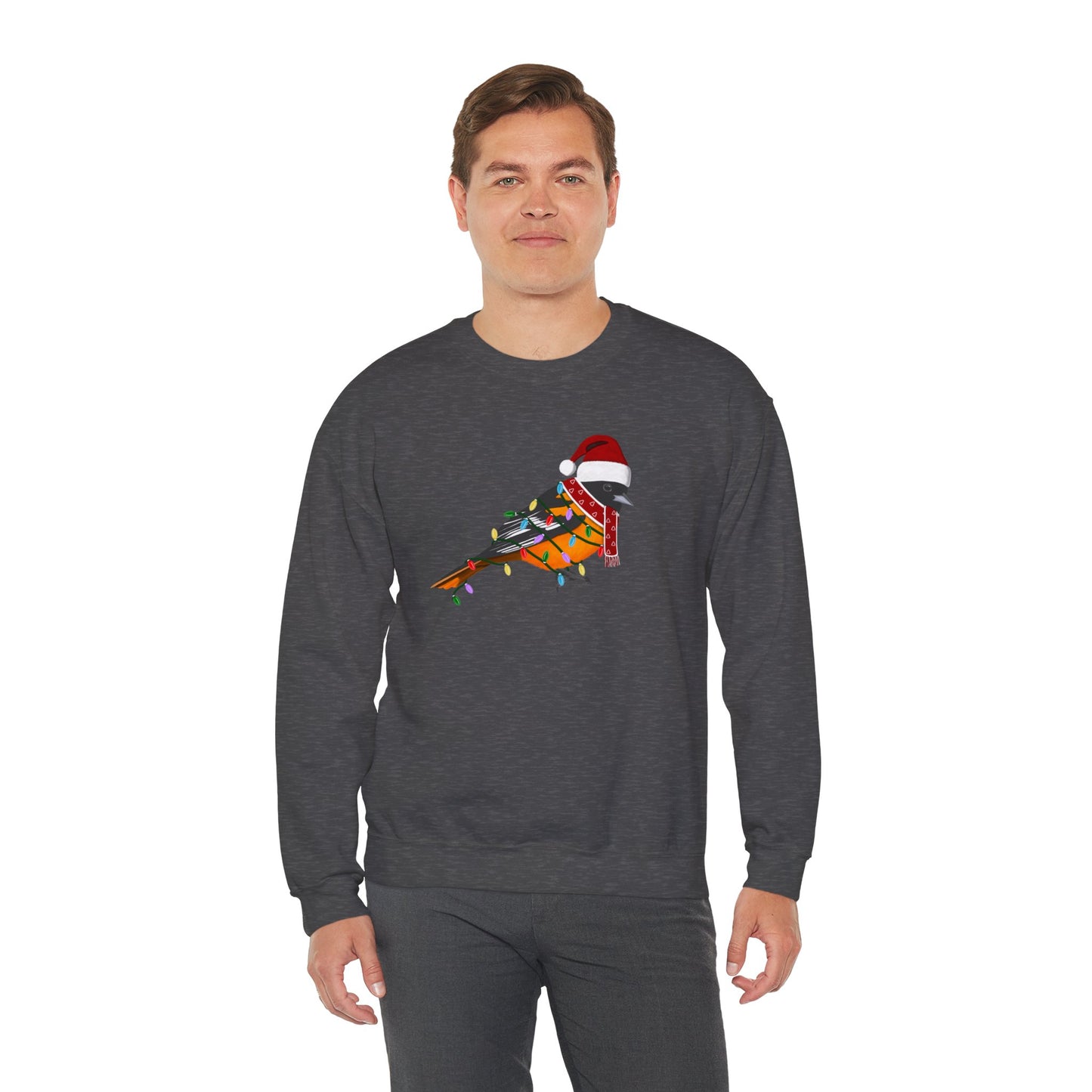 Baltimore Oriole with Fairy Lights Santa Claus Christmas Bird Sweatshirt