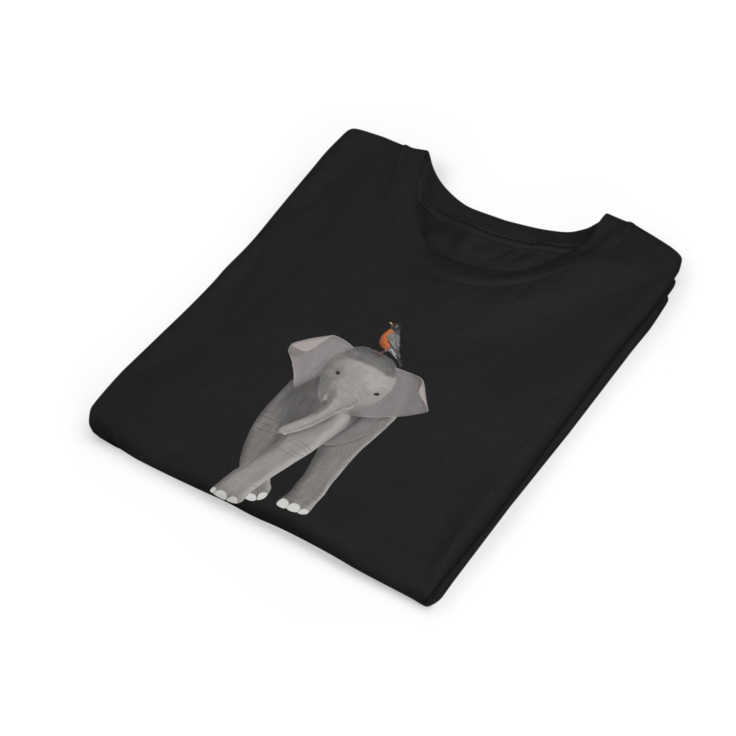 Elephant with American Robin Bird Youth T-Shirt