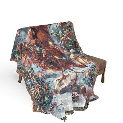 Northern Cardinal Woven Blanket – Tangled Lights Christmas Throw