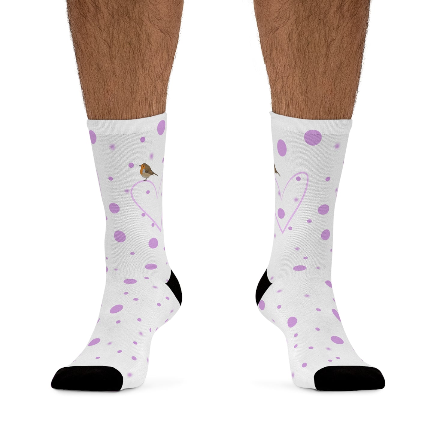 European Robin Valentine's Day Pink Heart and Dots Bird Socks White