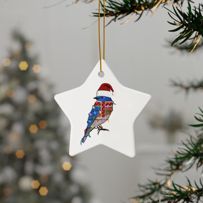 Bluebird as Santa Ceramic Bird Christmas Ornament | Durable Double-Sided Bird Lover Decor