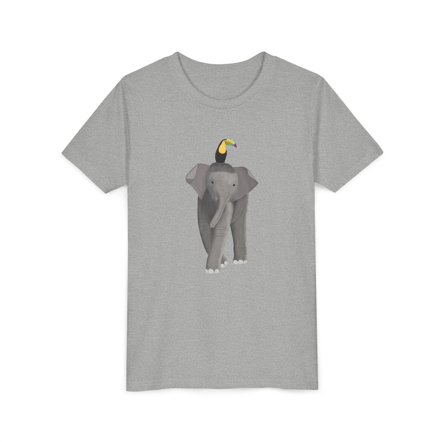 Elephant with Keel Billed Toucan Bird Youth T-Shirt