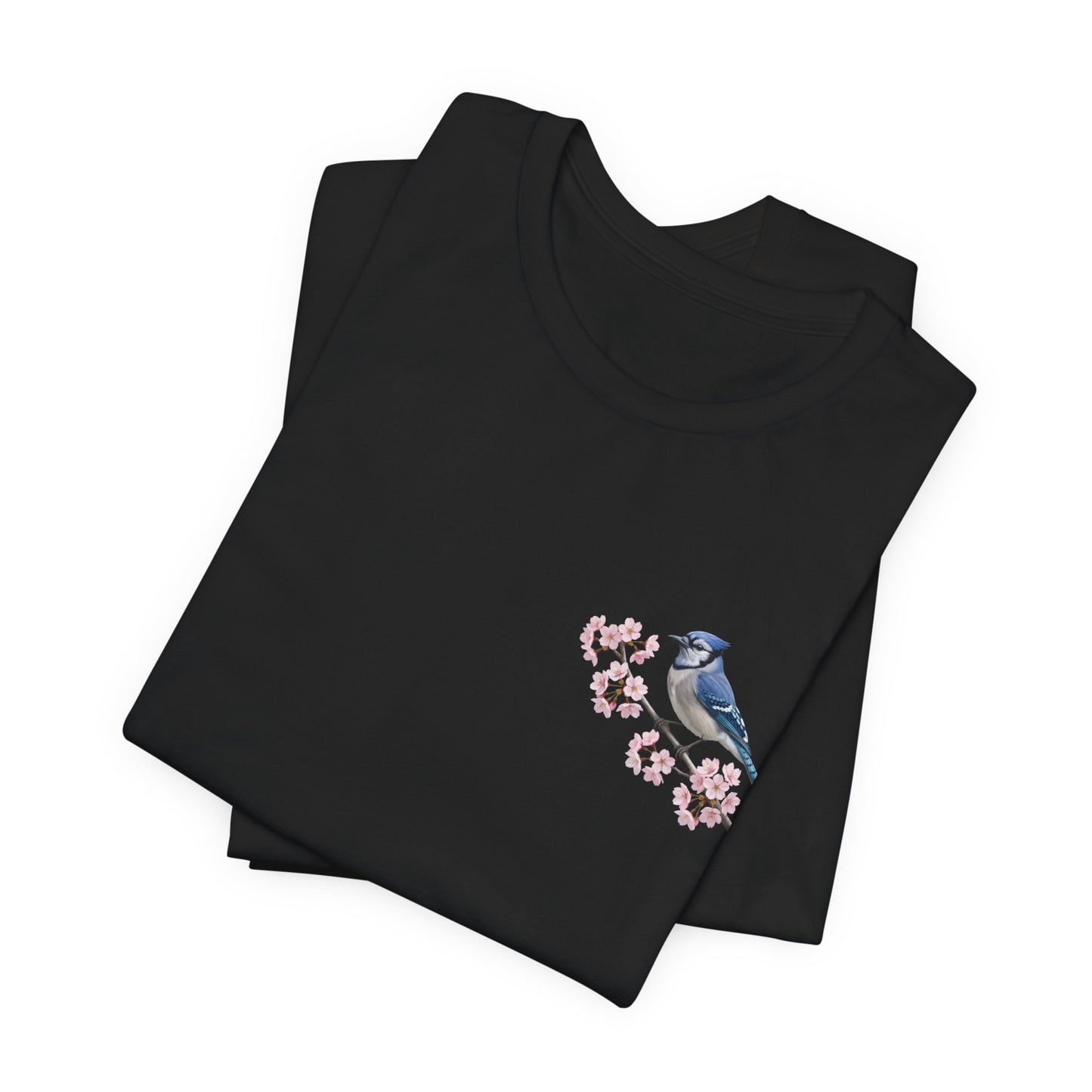 Blue Jay Cherry Blossom T-Shirt | Floral Spring Tee for Bird Lovers