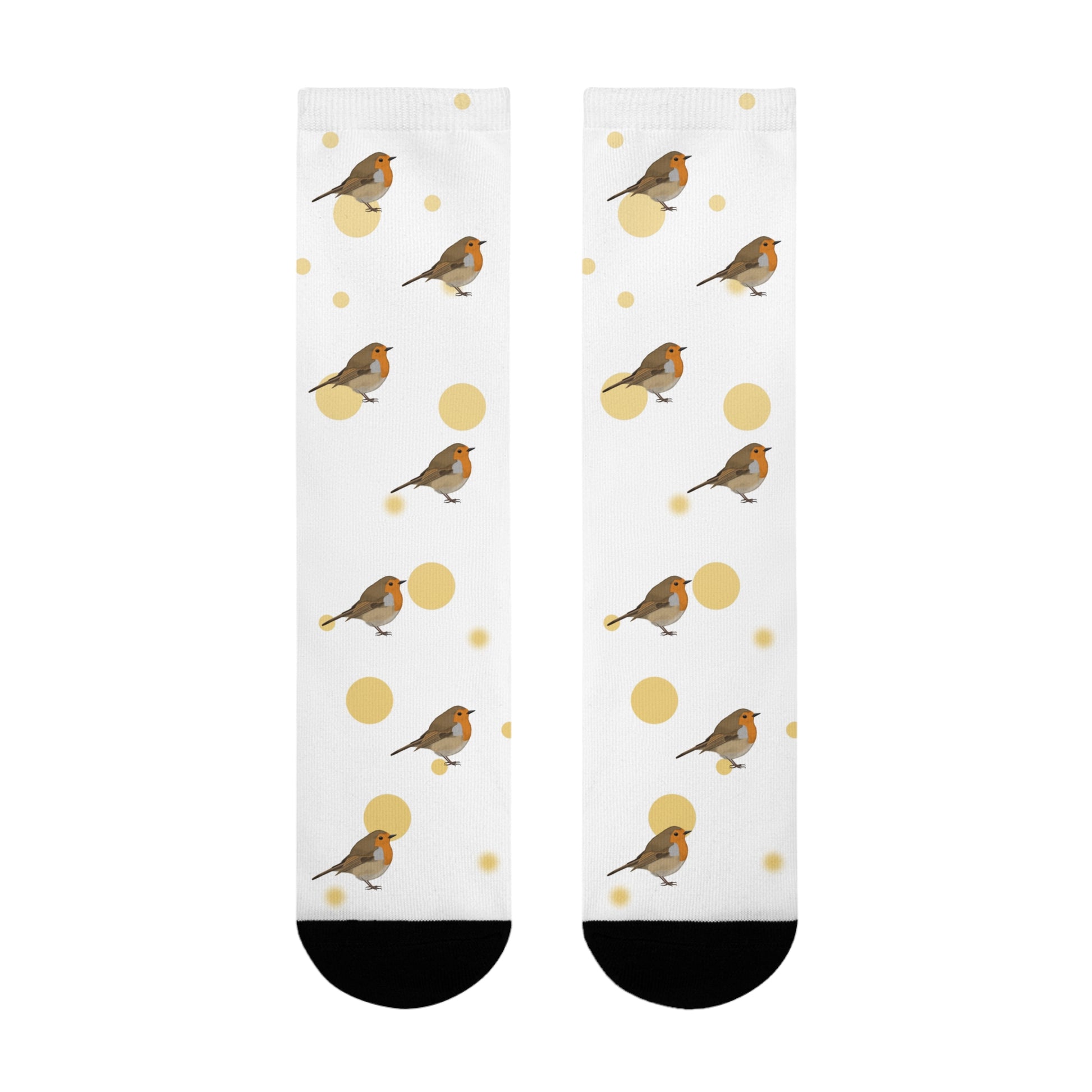 Rotkehlchen Vogel Socken mit Goldenen Punkten für Vogelfreunde & Vogelbeobachter Weiß – Accessories,