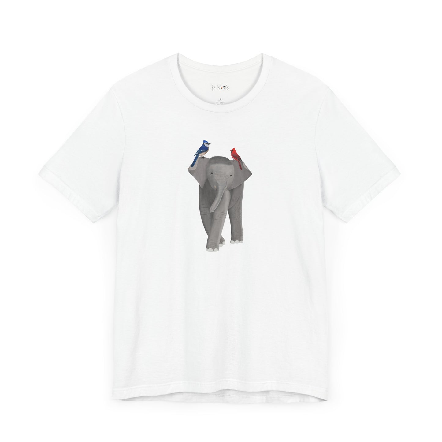 Elephant with Birds Cardinal Blue Jay Birding & Birdwatching T-Shirt