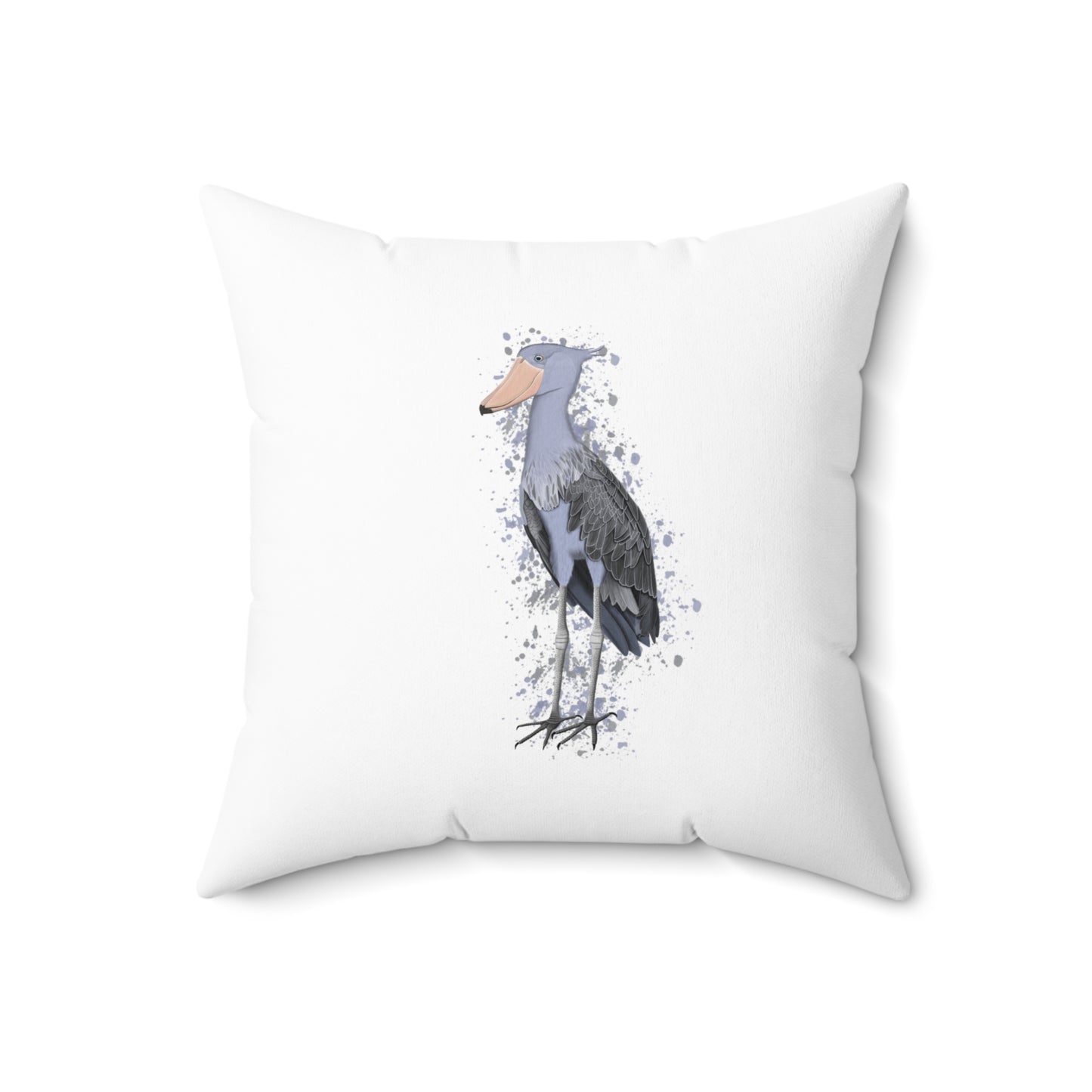 Shoebill Bird Throw Pillow 16"x16" White