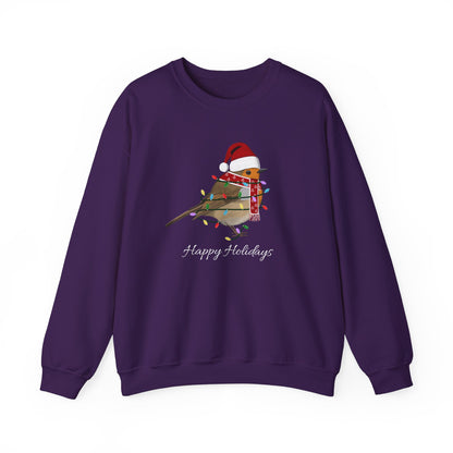 European Robin with Fairy Lights as Santa Happy Holidays Birdwatcher Christmas Bird Sweatshirt