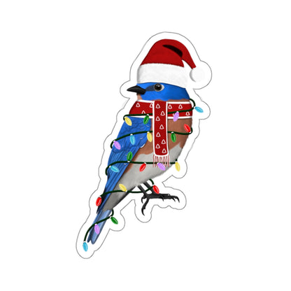 Bluebird with Fairy Lights Santa Claus Hat and Scarf Christmas Bird Sticker