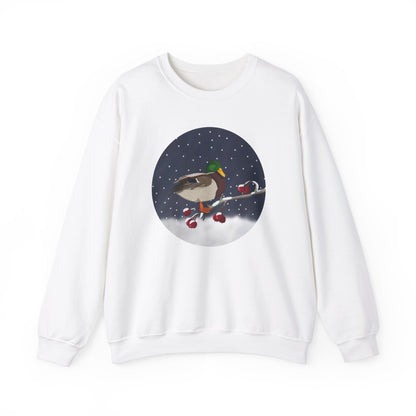 Mallard on a Winter Branch Birdwatcher Christmas Bird Sweatshirt