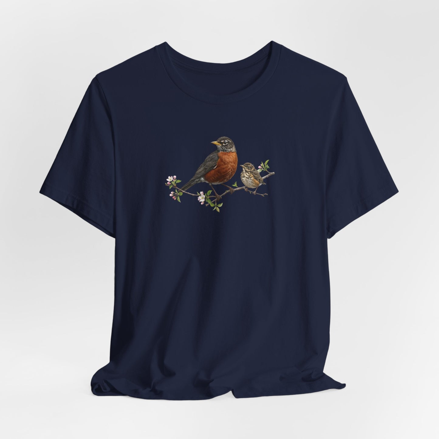 American Robin & Fledgling T-Shirt | Spring Blossoms Unisex Graphic Tee
