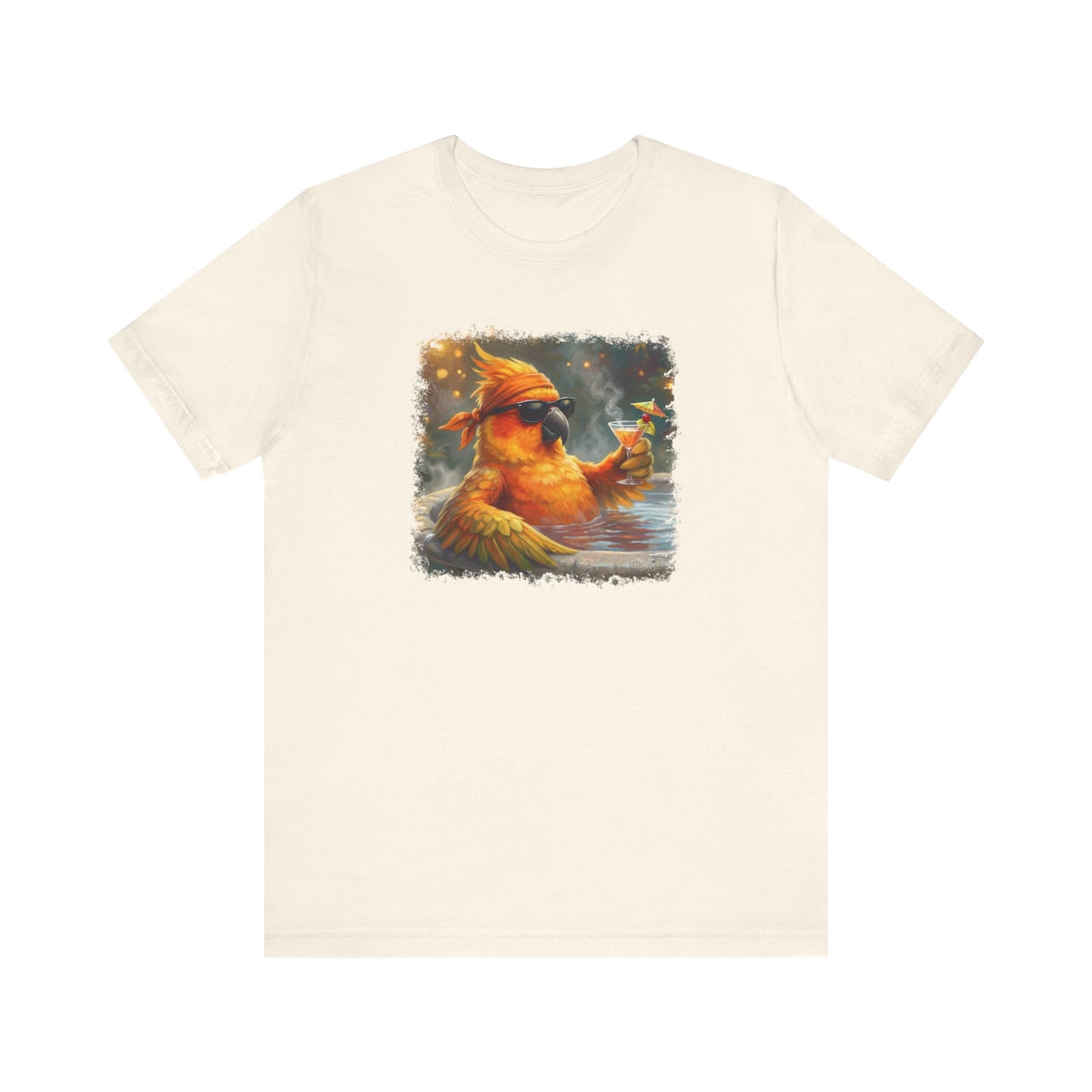Funny Sun Parakeet T-Shirt | Bird with Sunglasses & Drink | Unisex Summer Tee