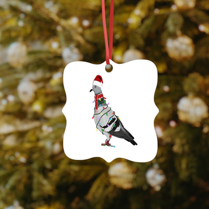 Taube Ornament aus Aluminium – Einzigartiger Christbaumschmuck mit Rotem Band