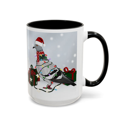 Pigeon with Christmas Hat and Scarf Snow Bird Coffee Mug