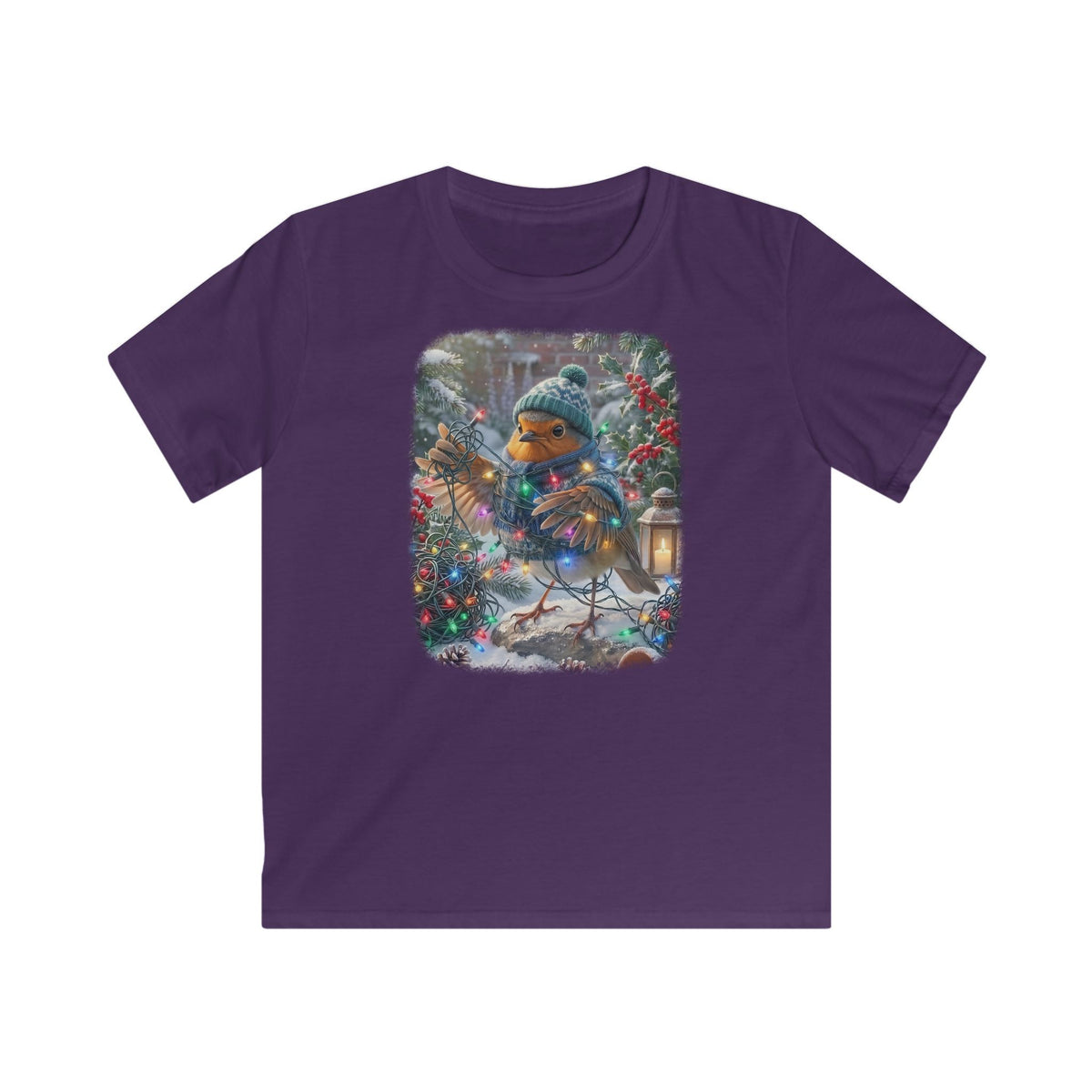 Premium Kinder T-Shirt Rosi Rotkehlchen und die Lichterkette im Garten