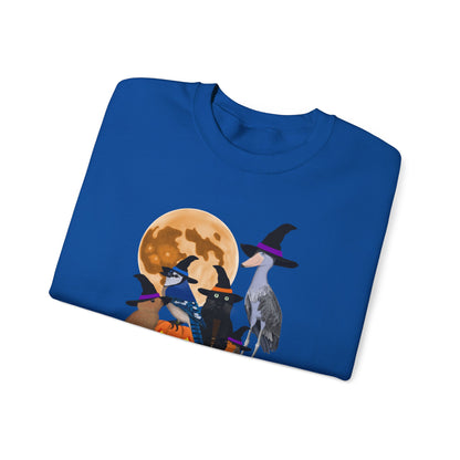 Blue Jay Robin Shoebill Rabbit with Cat and Bunny Halloween Bird Sweatshirt