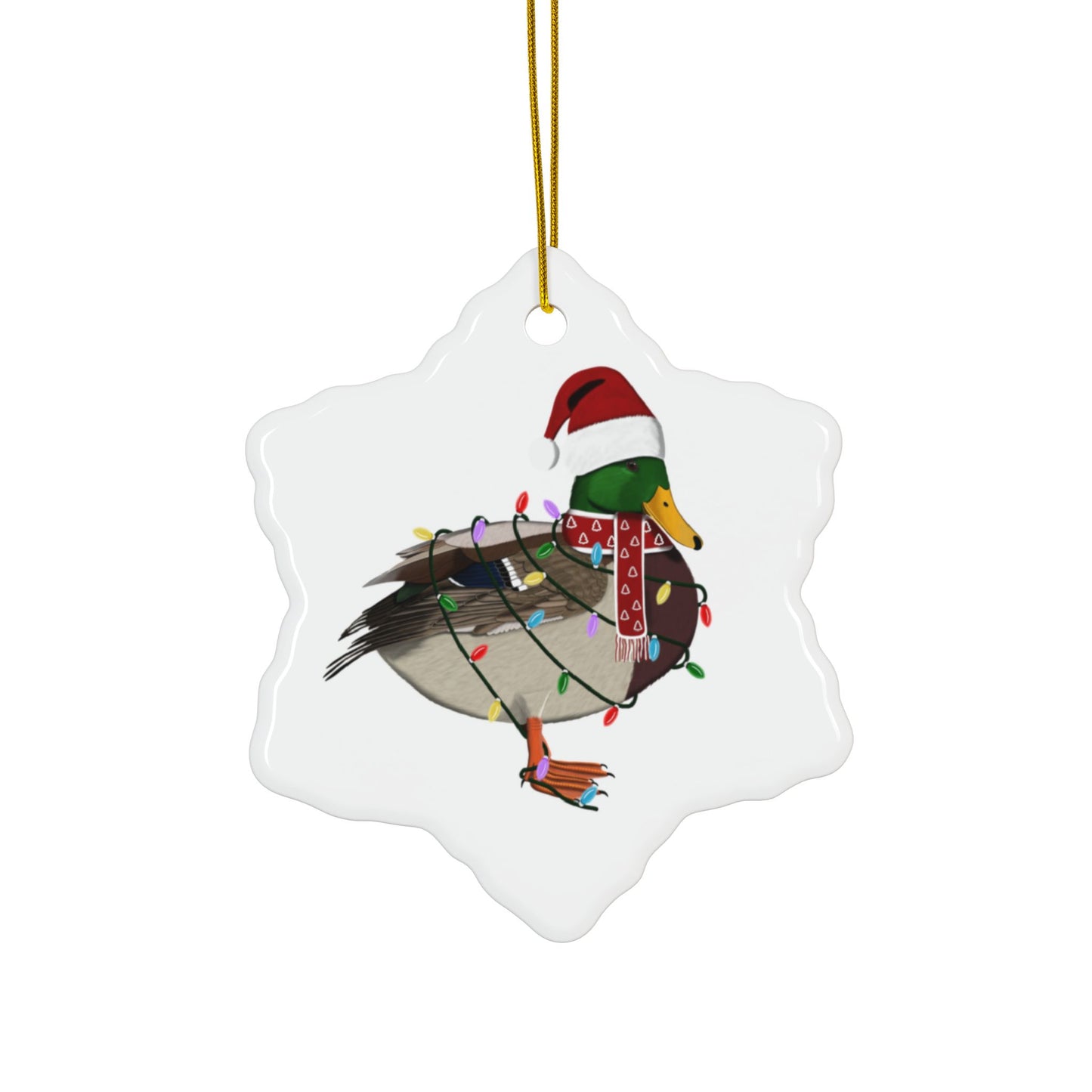 Mallard as Santa Ceramic Bird Christmas Ornament | Durable Double-Sided Bird Lover Decor