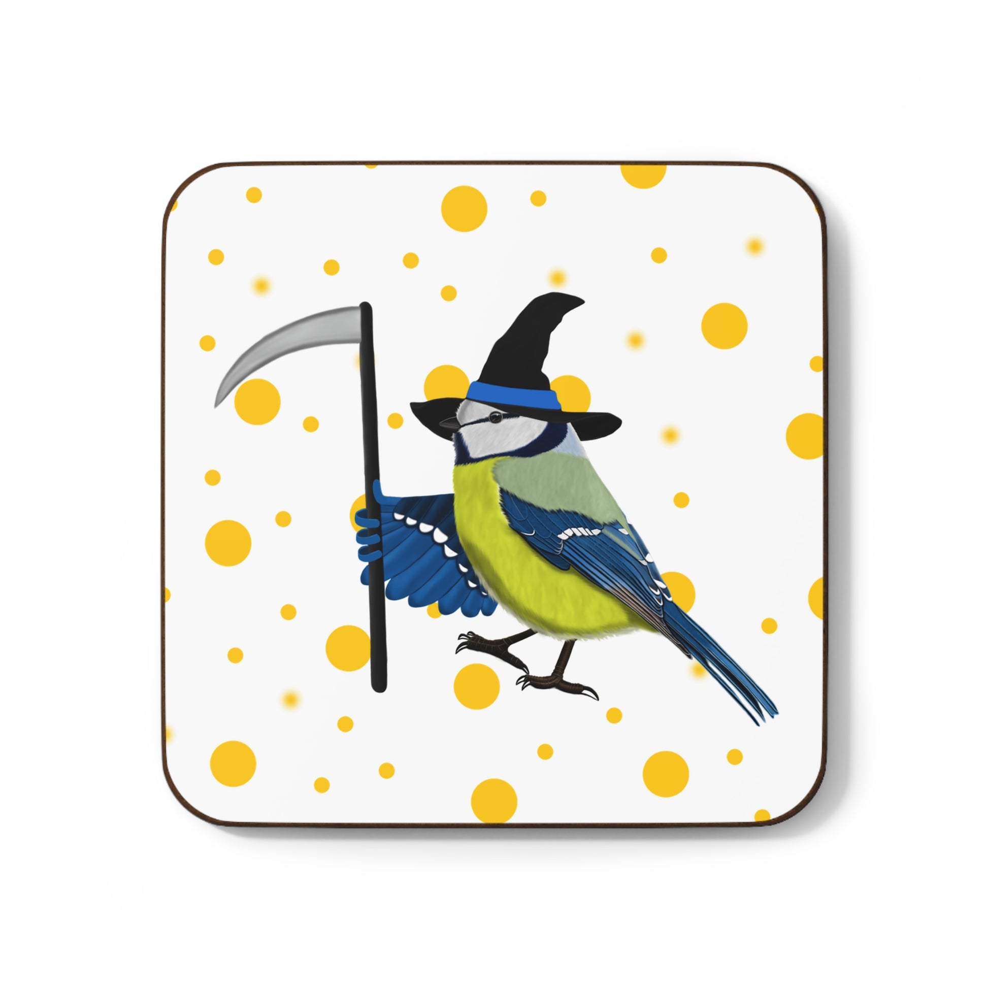 Blue Titmouse Orange Dots Halloween Hardboard Coaster