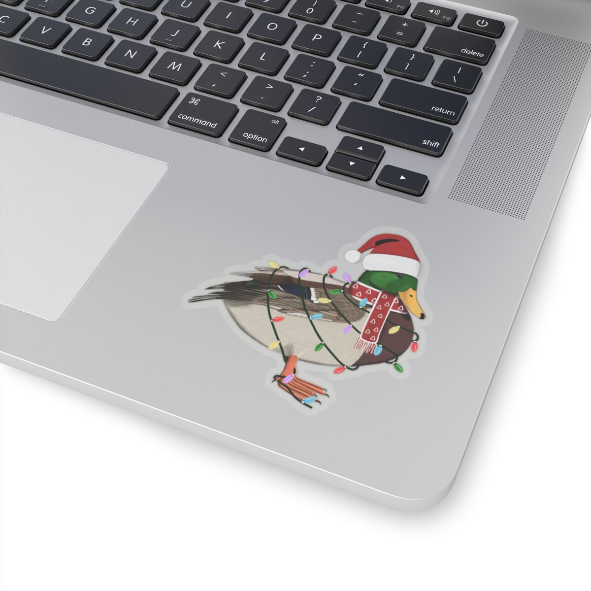 Mallard with Fairy Lights Santa Claus Hat and Scarf Christmas Bird Sticker