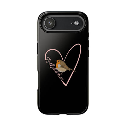 Rotkehlchen mit Herz Premium Handyhülle – Doppelt Geschützt & Rundum Bedruckt Schwarz