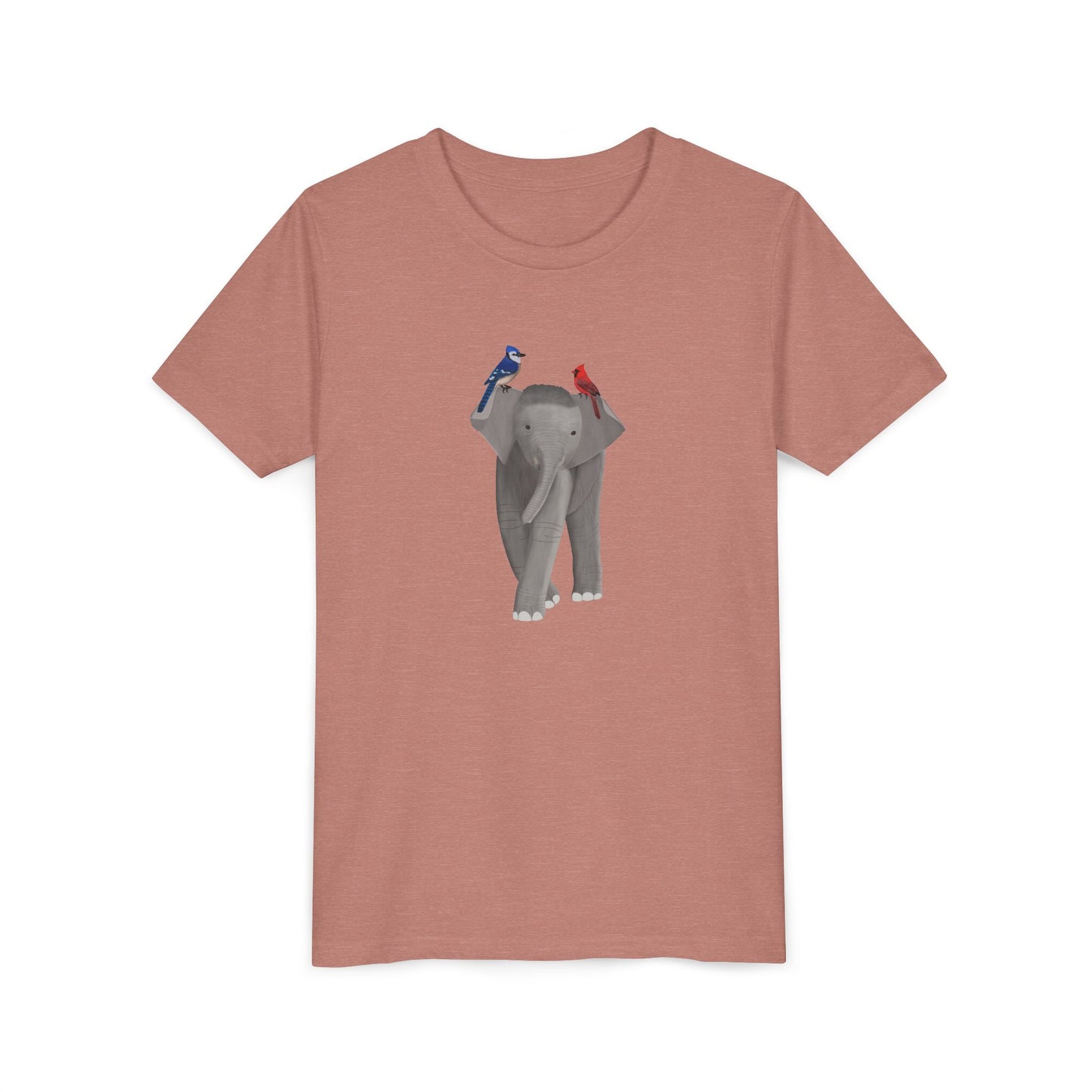 Elephant with Blue Jay and Cardinal Bird Youth T-Shirt