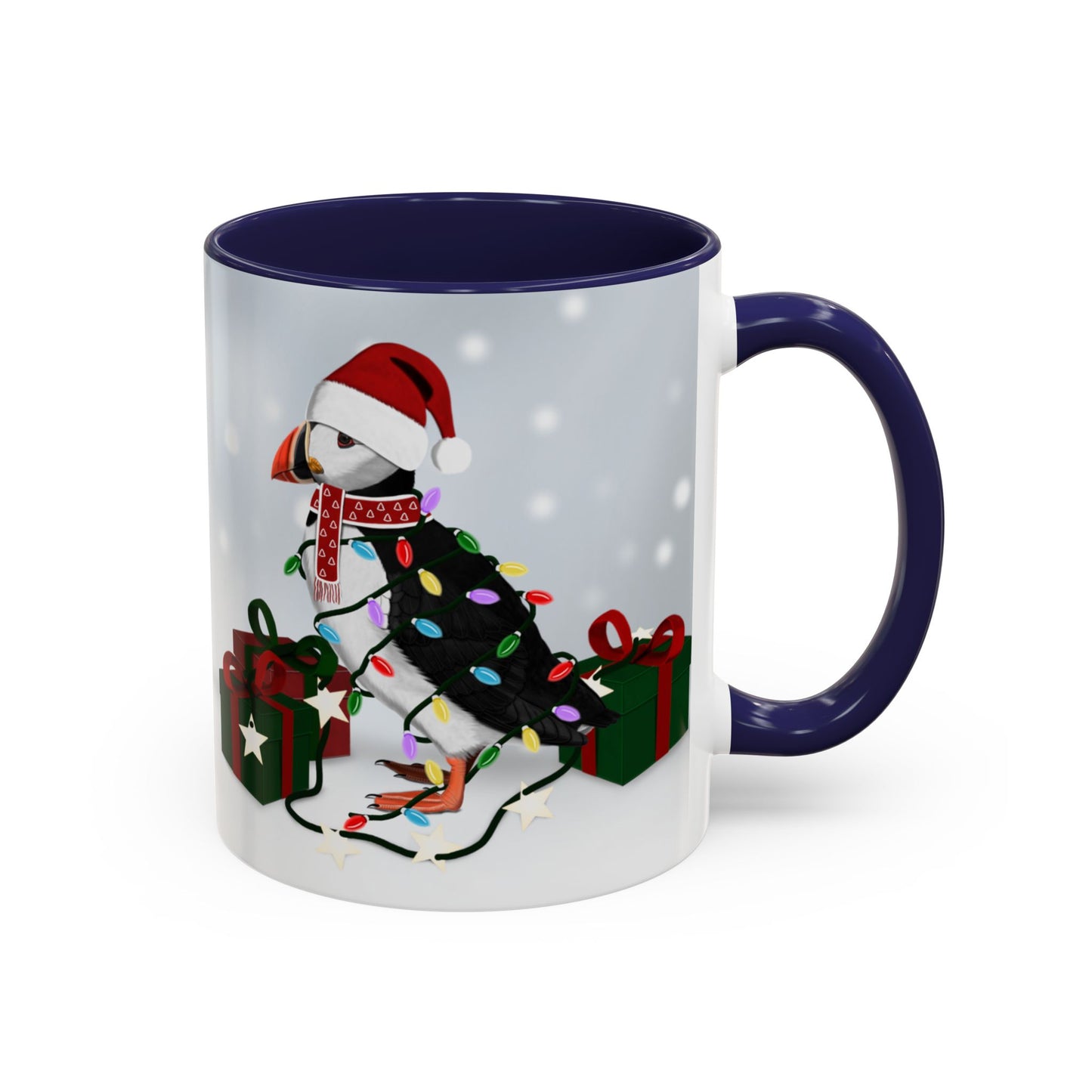 Puffin with Christmas Hat and Scarf Snow Bird Coffee Mug