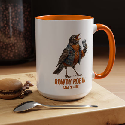 Rowdy Robin Coffee Mug – Funny American Robin Bird Gift – Lead Singer & Vocalist Cup – Music Lover & Birdwatcher Present