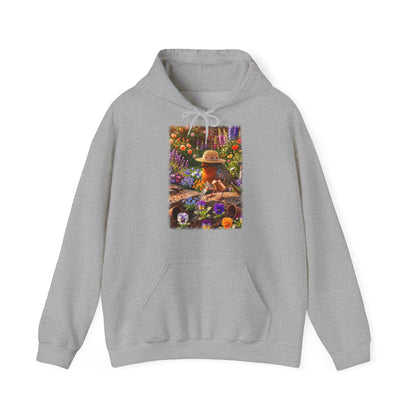 Niedlicher Rotkehlchen Hoodie beim Blumen gießen | Gemütlicher Garten-Kapuzenpullover