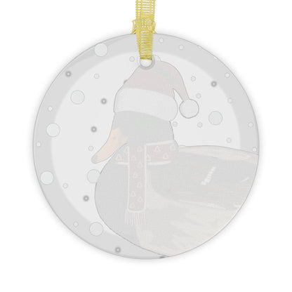 Mallard as Santa Claus Christmas Bird Glass Ornament Transparent