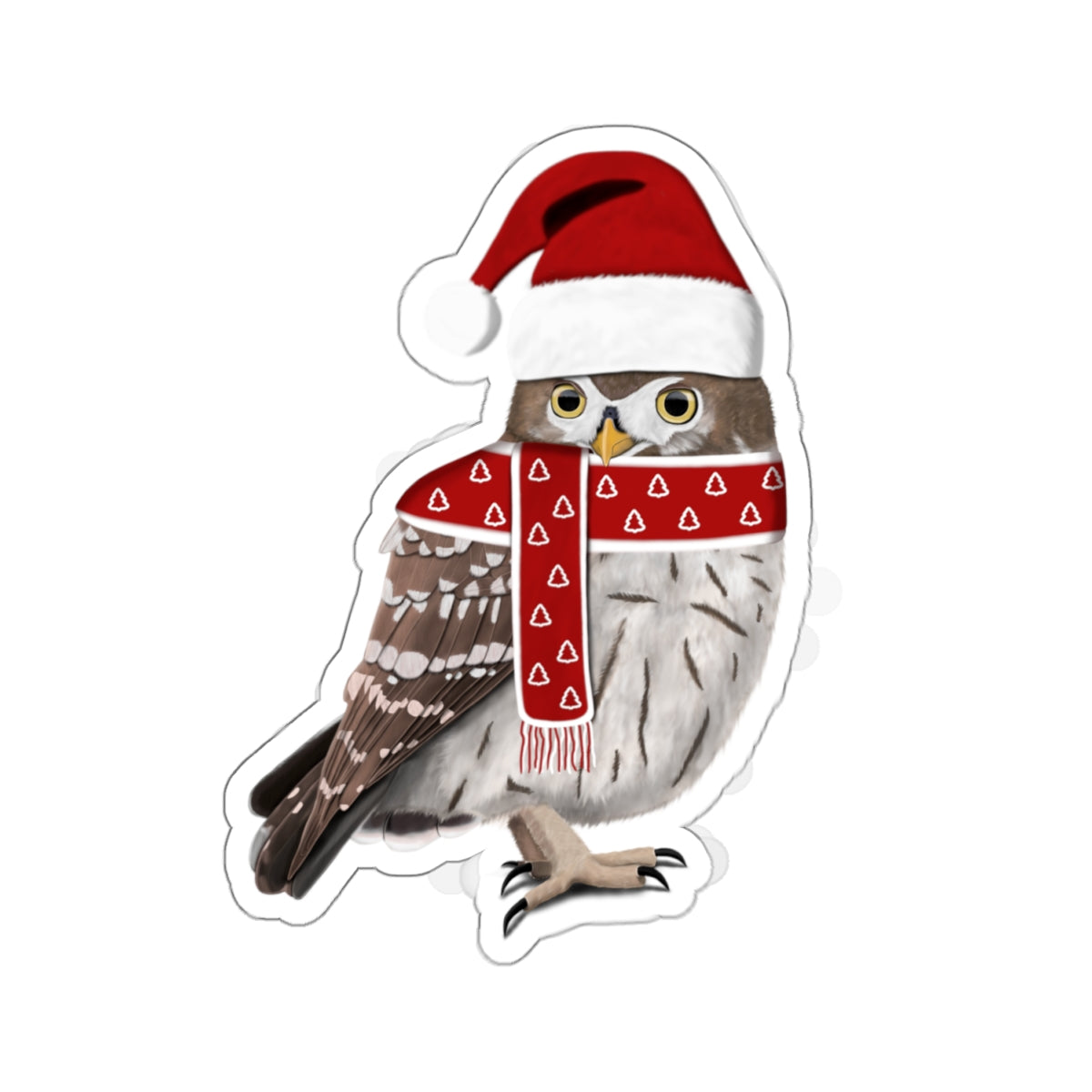 Owl with Santa Claus Hat and Scarf Christmas Bird Sticker