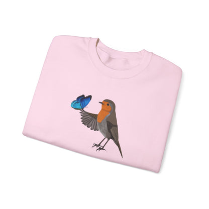 Robin with Butterfly Bird Birding & Birdwatching Sweatshirt