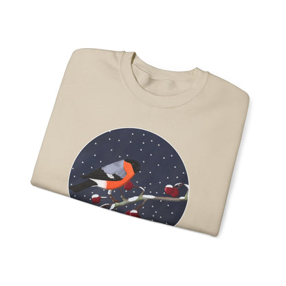 Bullfinch on a Winter Branch Birdwatcher Christmas Bird Sweatshirt