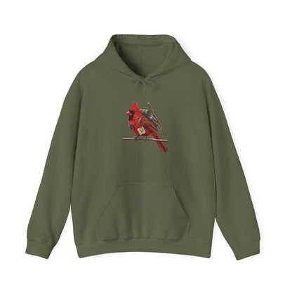 The Hiker Cardinal Hoodie - Adventure Bird with Backpack & Map | Outdoor & Birder Gift