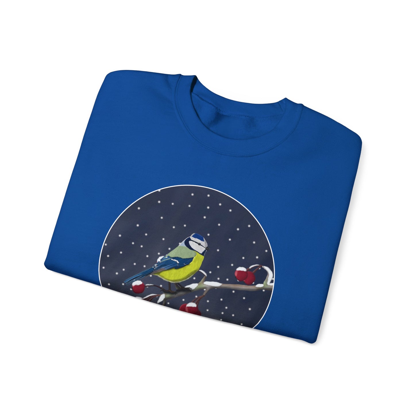 Blue Titmouse on a Winter Branch Birdwatcher Christmas Bird Sweatshirt