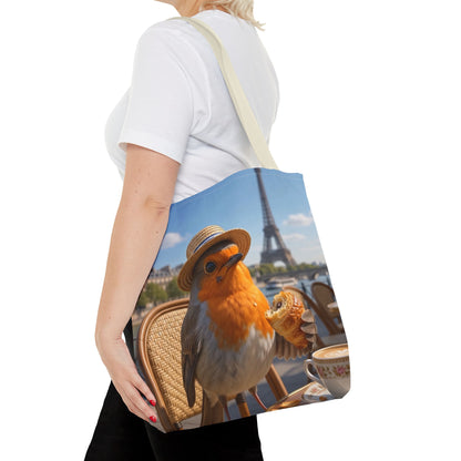 Robin Rosi Paris Bistro Tote Bag for Travel Lovers and Bird Enthusiasts