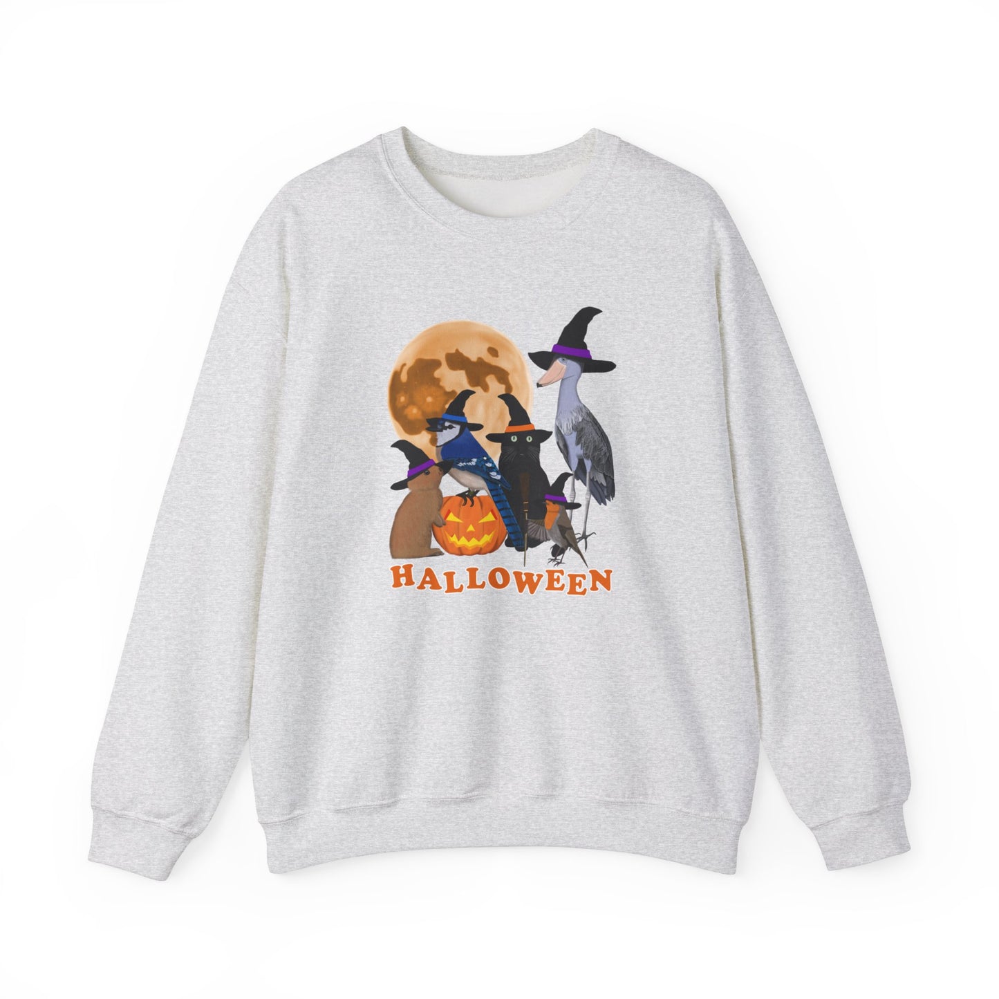 Blue Jay Robin Shoebill Rabbit with Cat and Bunny Halloween Bird Sweatshirt