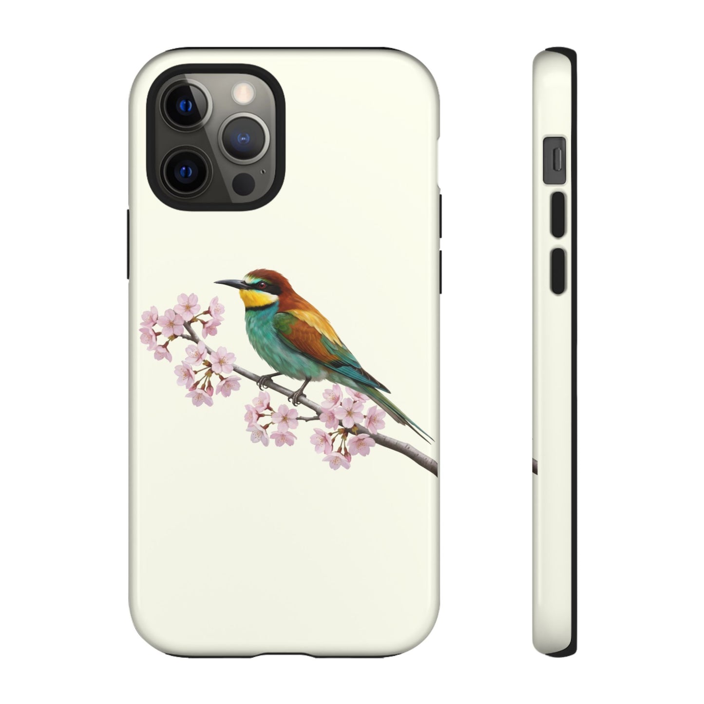 Bienenfresser Handyhülle – in Cremeweiß | Florales Kirschblüten Vogel-Motiv für iPhone & Google Pixel