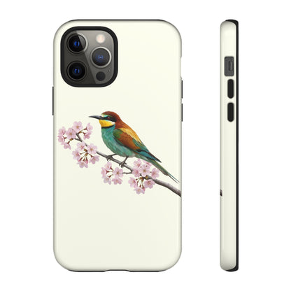 Bienenfresser Handyhülle – in Cremeweiß | Florales Kirschblüten Vogel-Motiv für iPhone & Google Pixel