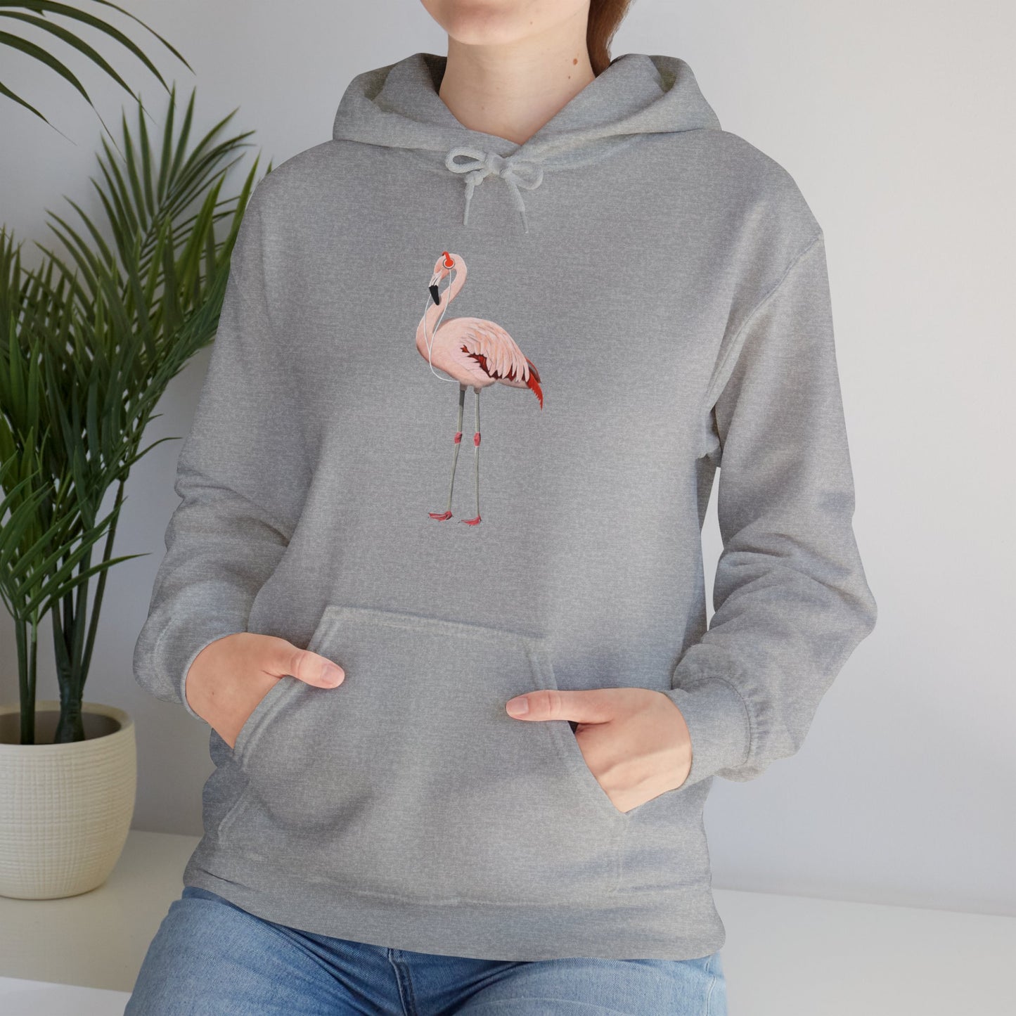 Flamingo with Music Headphones Bird Birdwatching Birdlover Hoodie