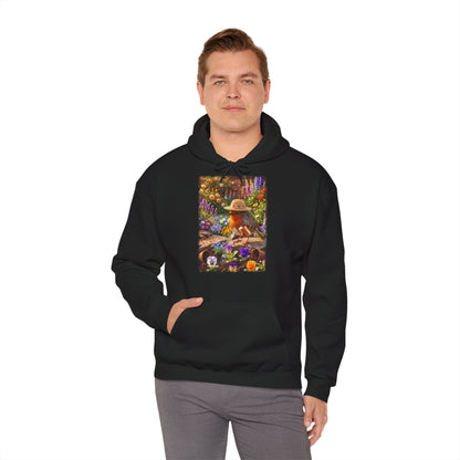 Niedlicher Rotkehlchen Hoodie beim Blumen gießen | Gemütlicher Garten-Kapuzenpullover