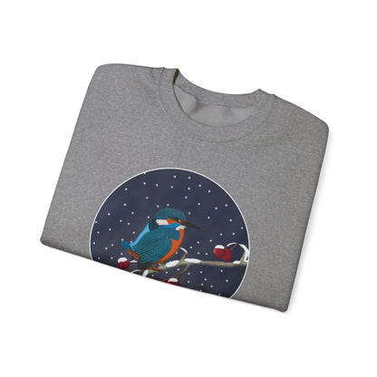 Kingfisher on a Winter Branch Birdwatcher Christmas Bird Sweatshirt