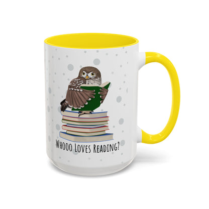 Whooo Loves Reading Owl Teacher Mug – Two-Tone Librarian & Book Lover Cup