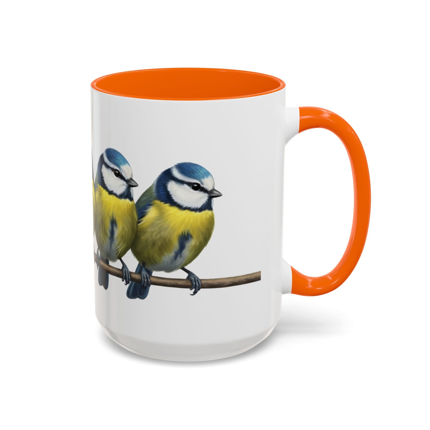 枝に止まるアオガラを描いた陶器製鳥コーヒーマグ - バードウォッチャーへのカスタムギフト