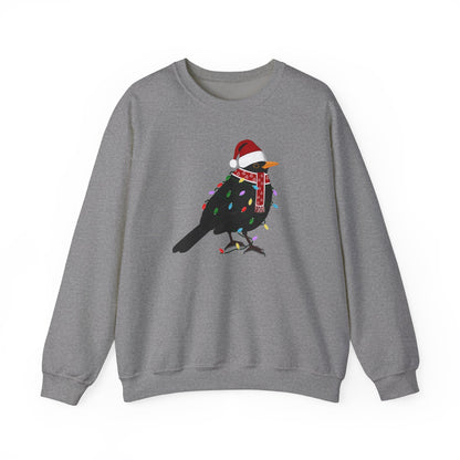 Blackbird with Fairy Lights Santa Claus Christmas Bird Sweatshirt