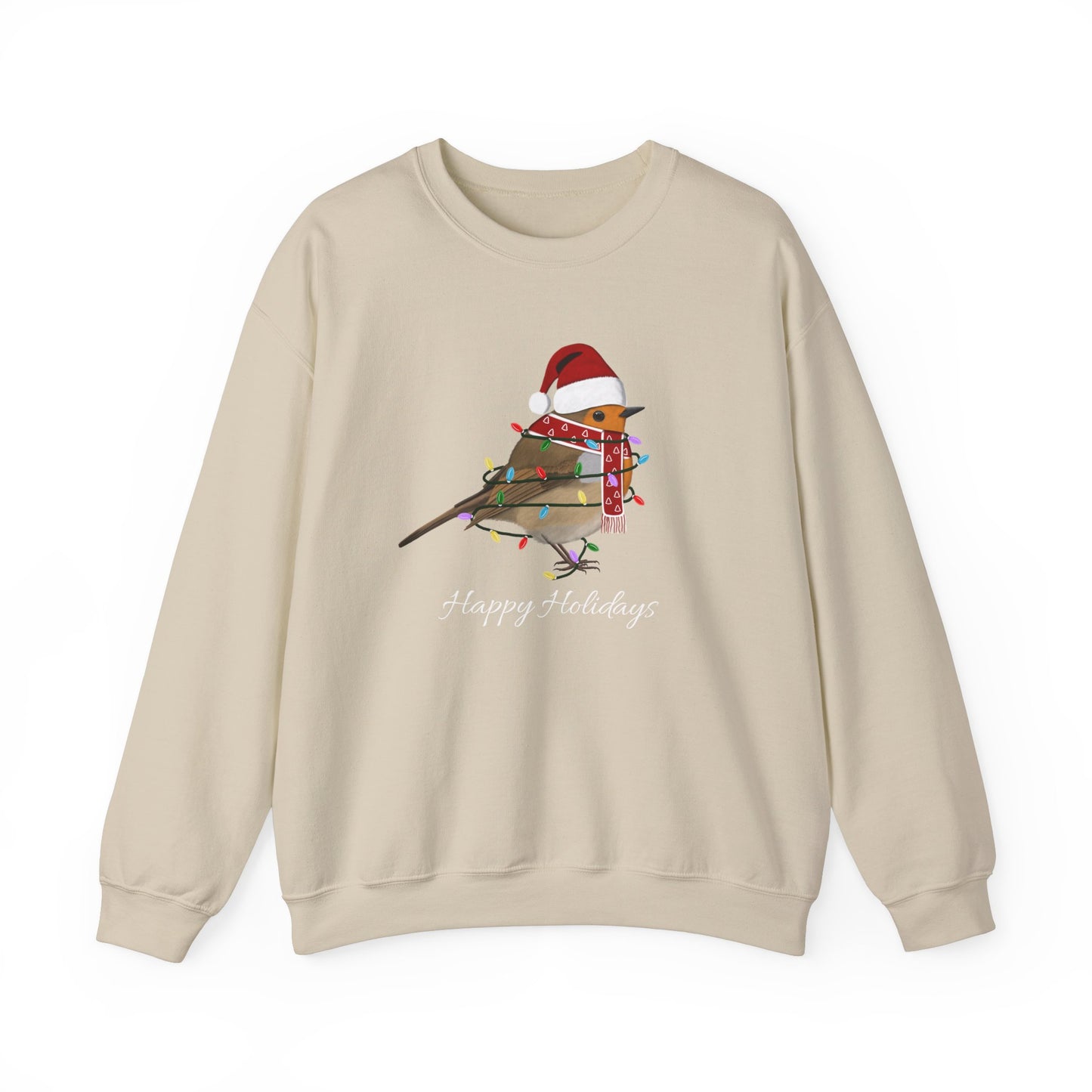 European Robin with Fairy Lights as Santa Happy Holidays Birdwatcher Christmas Bird Sweatshirt