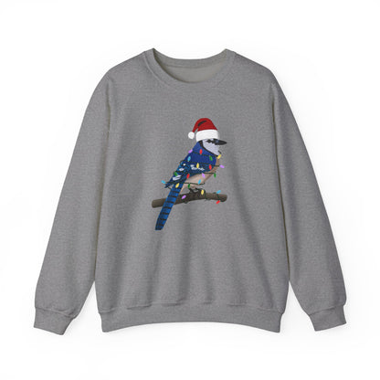 Blue Jay with Fairy Lights Santa Claus Christmas Bird Sweatshirt